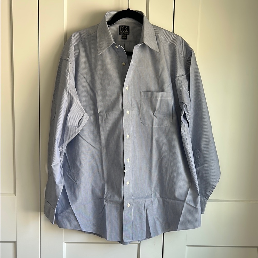 Jos. A. Bank Traveler’s Collection Men's Blue Striped Dress Shirt | 16.5 -34 - Picture 2 of 4